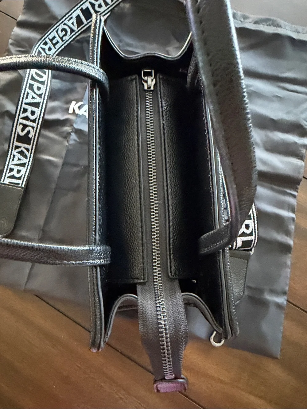 Karl Lagerfeld Black Crystal-Embellished Satchel with Branded Strap